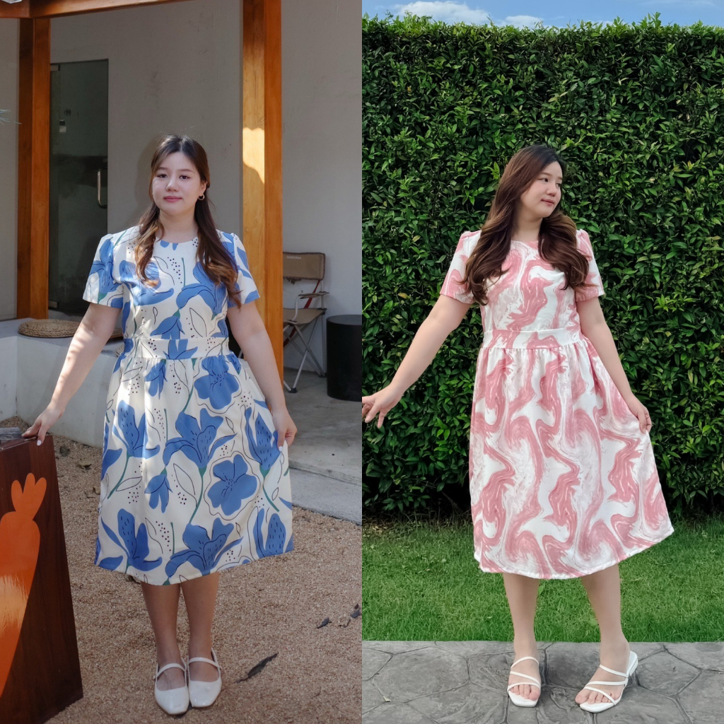 (❤️อกถึง 50") Cure Line Dress เดรสสาวอวบ ชุดสาวอวบ