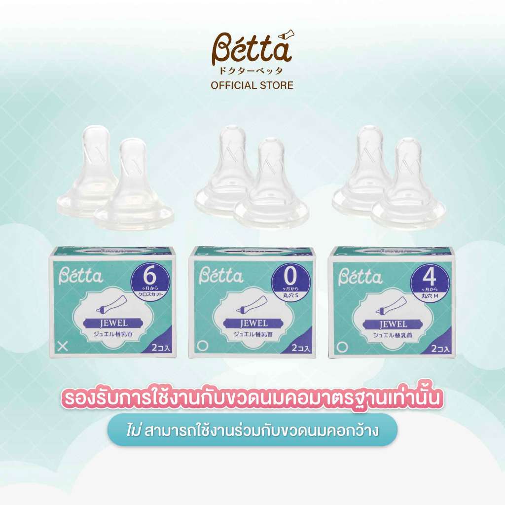 Dr.Betta Replacement Nipple set for Slim Neck JEWEL (จุกนมสำหรับขวดคอมาตรฐาน รุ่นจีเวล)