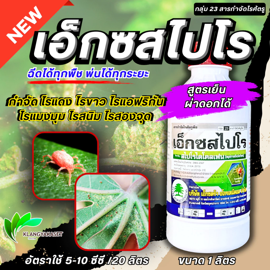 เอ็กซสไปโร 1ลิตร สไปโรไดโคลเฟน สารกำจัด ไรแดง ไรขาว ไรแมลงมุม อีเรบัส สไปรอน กลุ่มเดียวกับ โอเบรอน