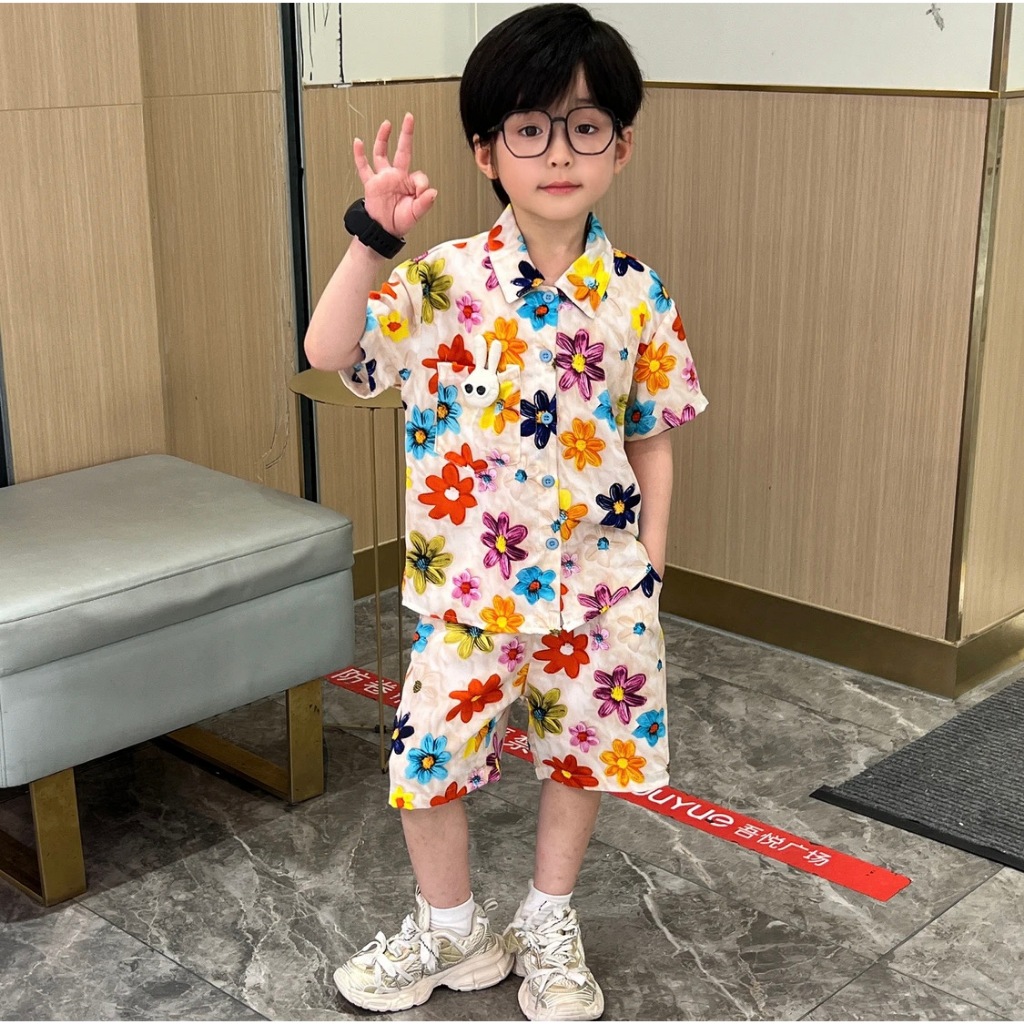 ชุดลายดอกสงกรานต์ ชุดเซ็ทเด็ก เสื้อพร้อมกางเกง ผ้าดีพร้อมส่ง