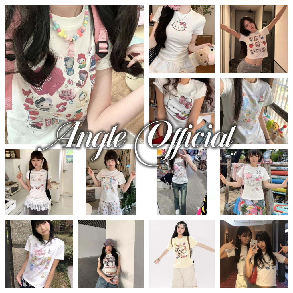 (จัดส่งตลอด 24 ชั่วโมง）Angle แมวเคธี่ เสื้อยืดแขนสั้น Catton Pure Catton Pure สำหรับผู้หญิงในฤดูร้อน Slimming Short Top
