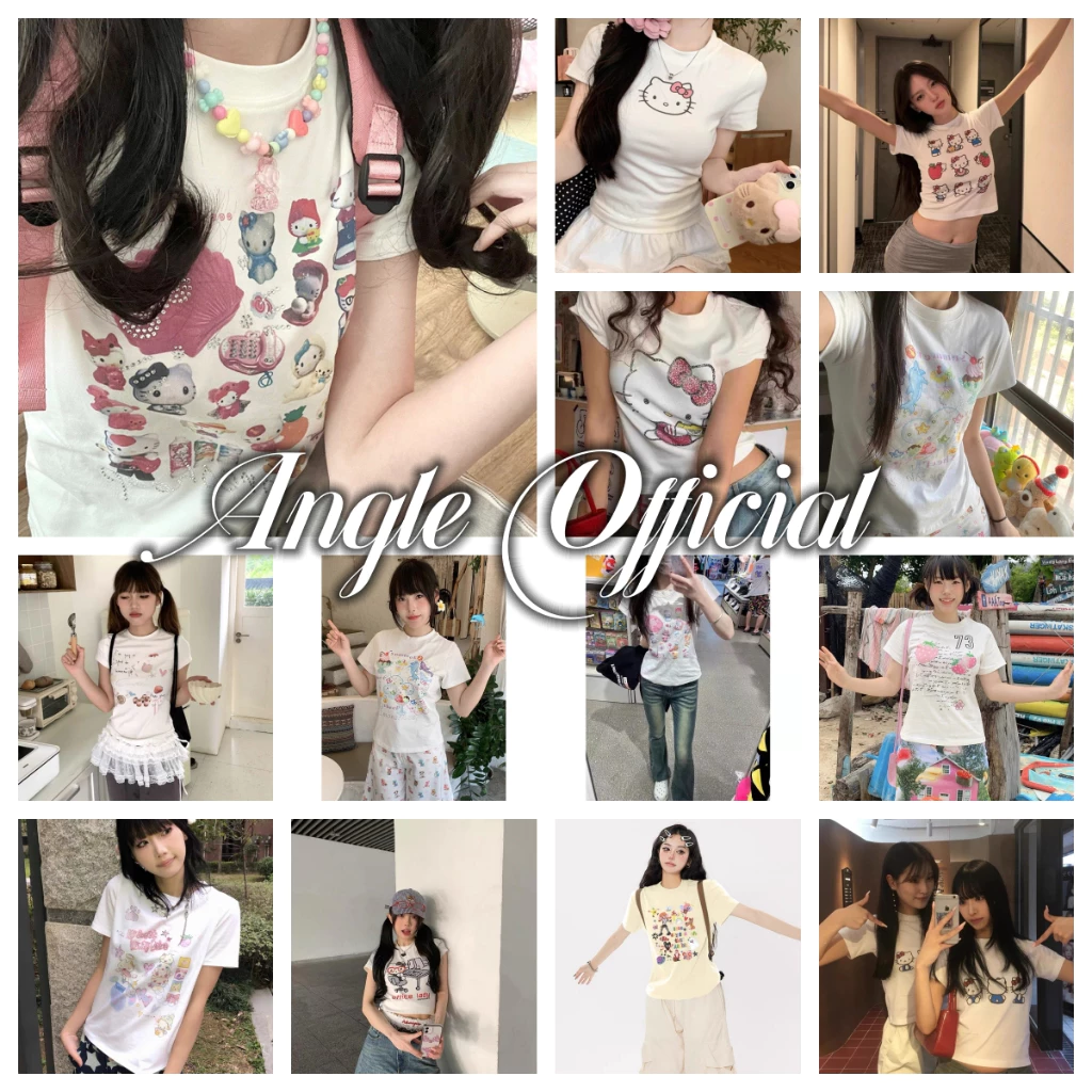 (จัดส่งตลอด 24 ชั่วโมง)Angle Official เสื้อยืดผู้หญิงฤดูร้อน ลุคหวานน่ารัก ทรงโอเวอร์ไซส์ สไตล์เกาหลี เข้ากับทุกชุด C23
