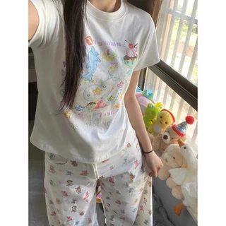 (จัดส่งตลอด 24 ชั่วโมง）Angle Official baby tee เสื้อเบบี้ทีลายวน เสื้อครอปท็อป แขนสั้น พิมพ์ลายหัวจ#0717