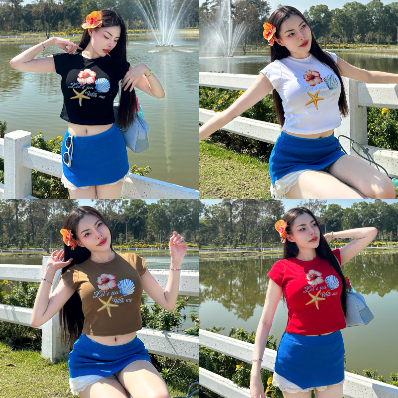 🌈SpinnyHouse🌈เสื้อเบบี้ที สกรีนลายซัมเมอร์ ผ้ายืดยูนิ 💖ใส่เที่ยว เสื้อใส่ไปทะเล ไปคาเฟ่ BABYTEE รุ่น เนสท์เล่Let's sea