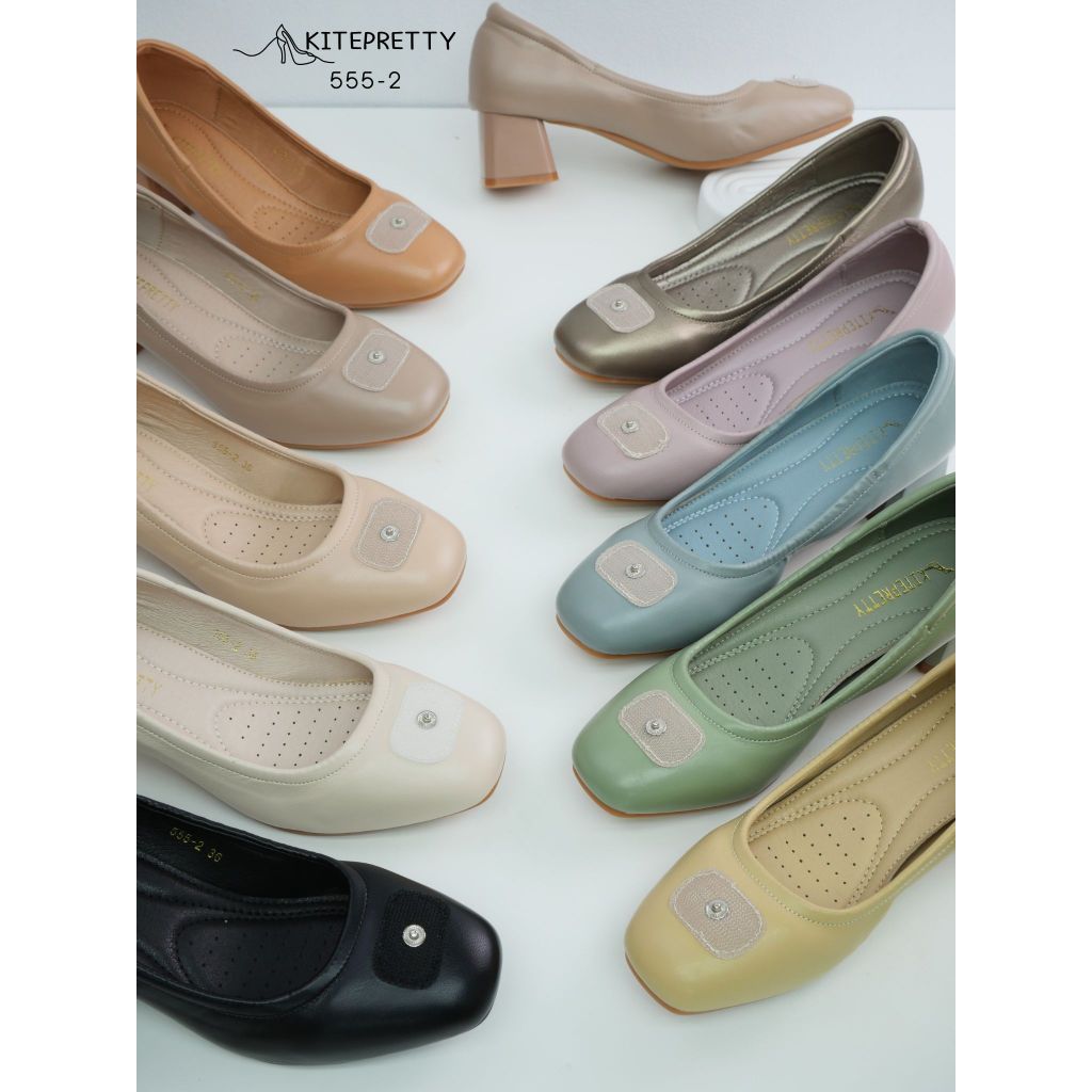 รองเท้าคัทชูหัวมน 555-2 ส้นก้อน สูง 1.6 นิ้ว *ต้องกดหน้าประดับแยก*