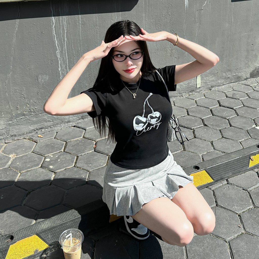 🌈MesubShop🌈เสื้อBABYTEE เสื้อทรงเบบี้ที สกรีนลายเชอร์รี่ 🍒 ผ้ายืดยูนิ ยืดเยอะ ทรงสวยใส่ง่าย y2k รุ่น กิมจิสั้นเชอรี่