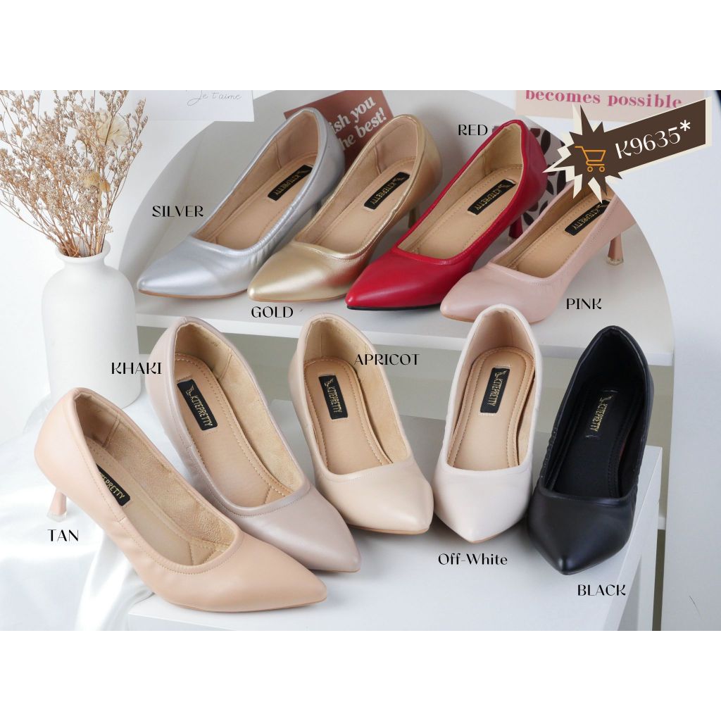 K9635 รองเท้าคัทชู ด้านในเสริมสปองค์ 360 ํ นุ่มสบายเท้า ส้นแหลมสูง 2 นิ้ว