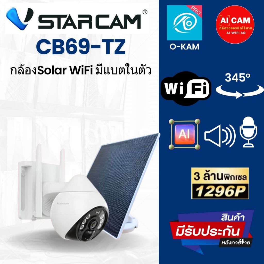 กล้องวงจรปิด WiFi โซล่าเซลล์ CB69-TZ หมุนได้ กันแดด กันฝน แอพภาษาไทย