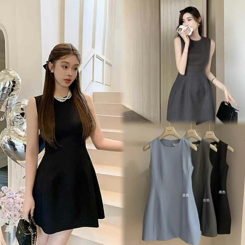 3753# เดรสคอกลมแขนกุด งานซิปหลัง มีซับใน เนื้อผ้าดี งานสวย TAG:WG.WE 🇰🇷