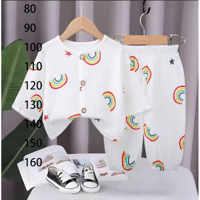 pajamas ชุดนอนผ่าหน้าขาจั๊มผ้าสาลู2-9ขวบพร้อมส่ง