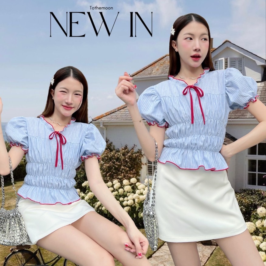 Muffin top : เสื้อแขนบอลลูน สม็อครอบตัว แต่งกุ้นโบว์ KN.Clothes