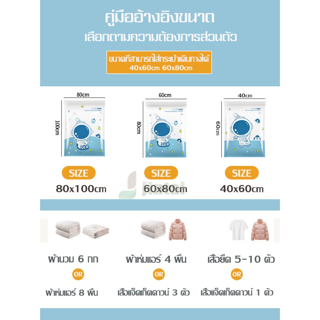 ถุงสูญญากาศสำหรับแพ็คเสื้อผ้าเดินทาง ลายนักอวกาศ แพ็คเสื้อโค้ท ถุงเท้า ผ้าพันคอ สะดวกต่อการจัดเก็บของในกระเป๋าเดินทาง