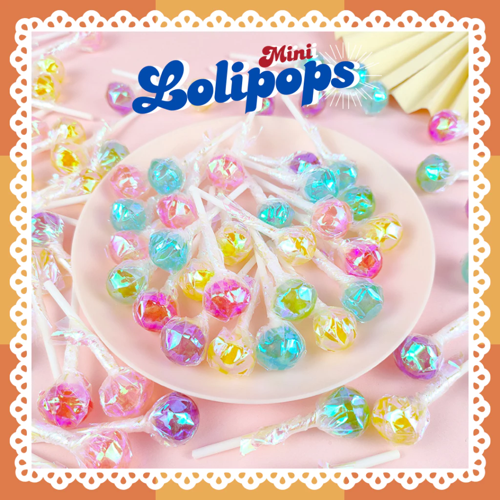 อมยิ้ม รวมอมยิ้มมินิ ชิ้นละ3.5g. (50-200ชิ้น) Mini lollipop สีสันสดใส อมยิ้มสผลไม้คละสี