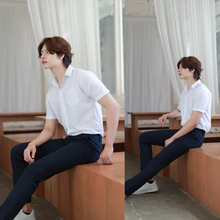 เสื้อนักศึกษาชาย แขนยาวและแขนสั้น ไซต์ S-56" ผ้าคอมทวิว ผ้าไมโคร ผ้าดิบ