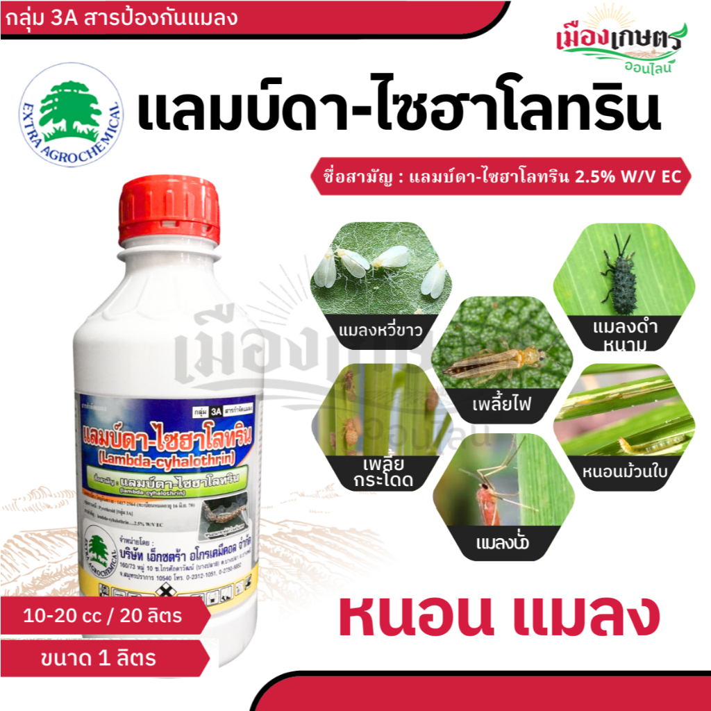 แลมบ์ดา ไซฮาโลทริน ขนาด 1 ลิตร ยาน็อค หนอน แมลง ยาฆ่าหนอน กำจัดหนอน ยาเพลี้ยไฟ กำจัดแมลง ยาฆ่าแมลง หนอนกระทู้ ห