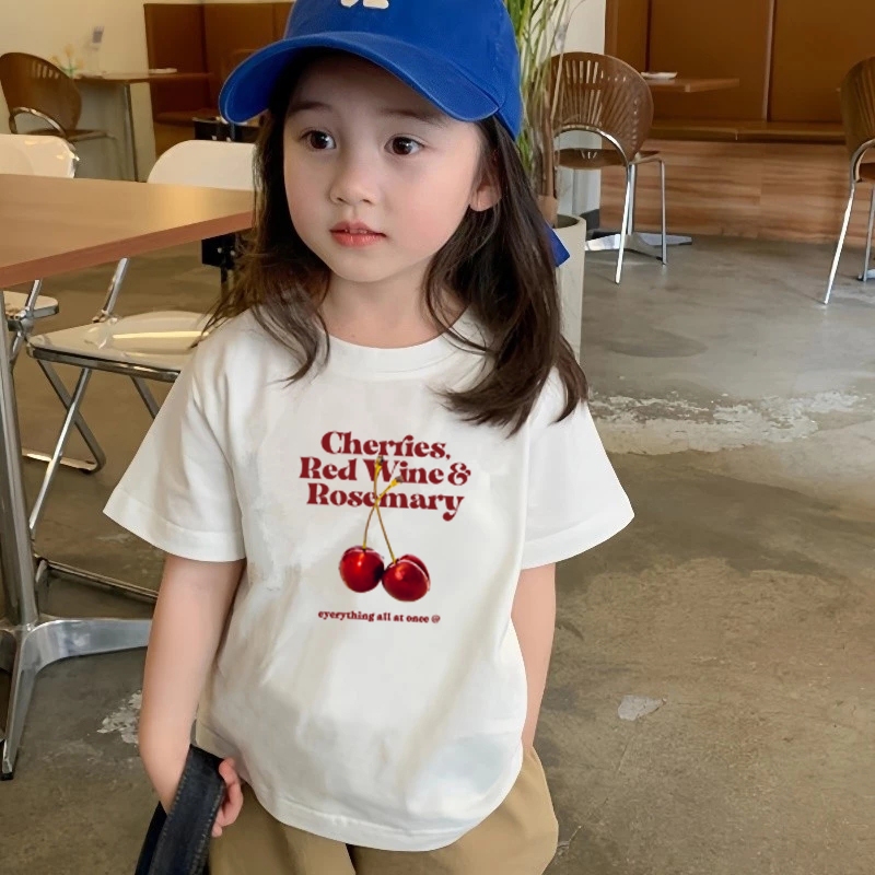 Yout-children kids เสื้อยืด 'Cherries Red Wine Rosemary' tshirt ผ้าฝ้าย แขนสั้น แฟชั่น สไตล์เกาหลี2025 girl เสื้อผ้าเด็ก