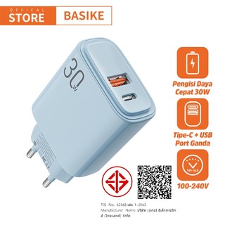 BASIKE อะแดปเตอร์ชาร์จเร็ว30วัตต์ชนิด USB Type C ที่ชาร์จ2พอร์ต EU PD 3.0ผนังชาร์จเร็วสำหรับ Xiaomi Huawei
