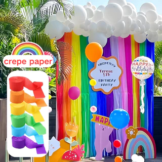 ส่งสินค้าทุกวัน ม่านสายรุ้ง 25 เมตร กระดาษม้วนตกแต่ง creping paper ฉากแต่งงาน กระดาษทำดอกไม้