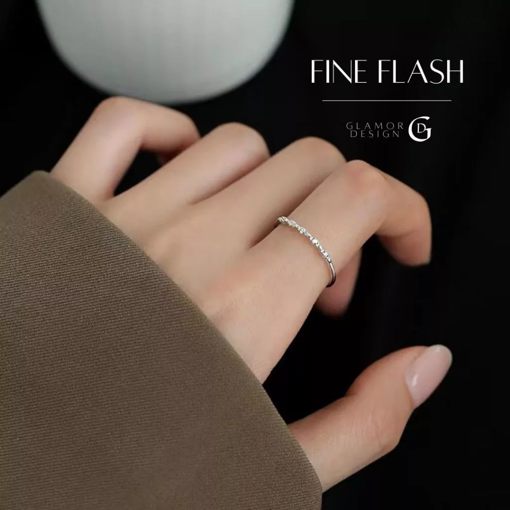 GLAMOR✨แหวนเงินแท้ Fine Flash แหวนเงิน แหวนเพชร แหวนแฟชั่น แหวนผู้หญิง แหวนปรับขนาดได้ แหวนเ