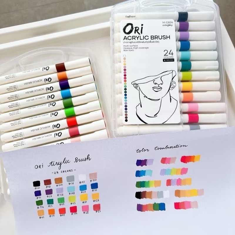 ORI โอริ ปากกาอะคริลิค Acrylic Brush Marker Set ชุดปากกาพู่กันอะคริลิค ปากกามาร์คเกอร์ อะคริลิค หัวพ