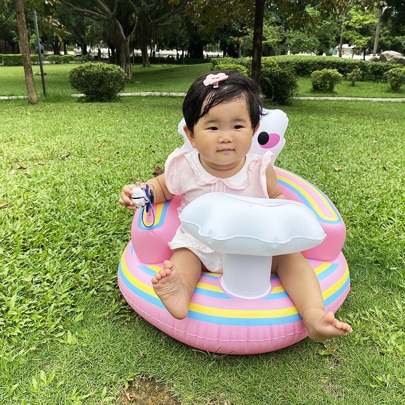 [วางจาน สีชมพู] เบาะหัดนั่งเด็ก ใช้นั่งทำกิจกรรมต่างได้ แบบเป่าลมและมีปั้มในตัว