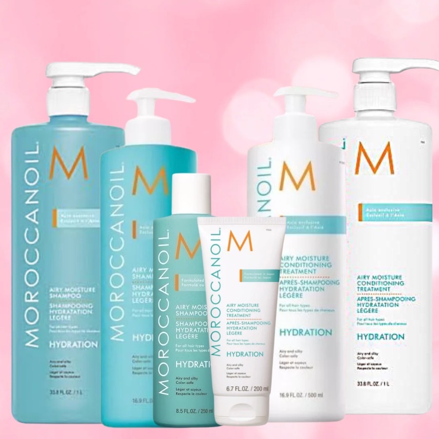 MOROCCANOIL AIRY MOISTURE 200 500 1000 ML.แชมพู ครีมนวดเพิ่มความชุ่มชื้นเนื้อบางเบาที่ผสมน้ำมันอาร์แกน ช่วยให้ผมนุ่มสลวย