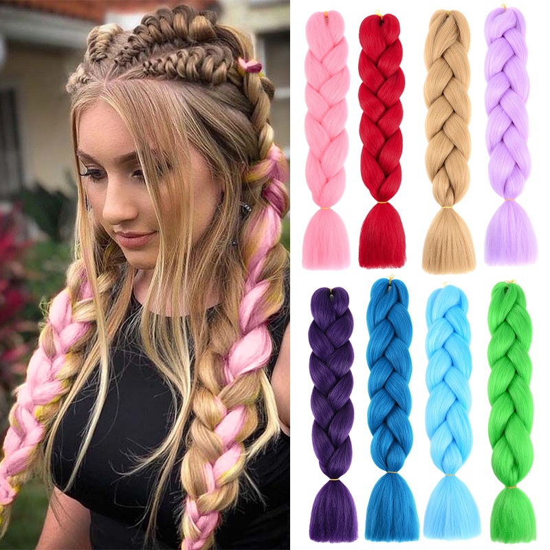 ชิ้นผมหางม้าผมถักเปียถักเปียไหมแฟชั่นเกาหลี 40 สีทึบถักไหมยาวความยาว 60 ซม. 100 กรัมเครื่องประดับแฟชั่น//Miss Honey