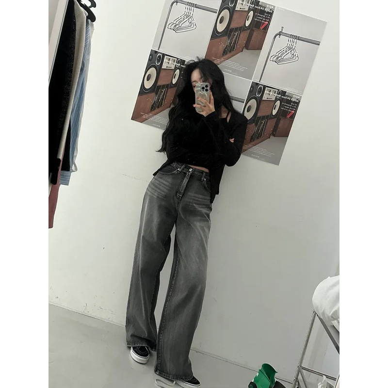 กางเกงยีนส์ขายาว เอวสูง ทรงกระบอก ผู้หญิง พร้อมส่งในไทย สไตล์ Baggy Jeans BunnyJ. - รูปที่ 5