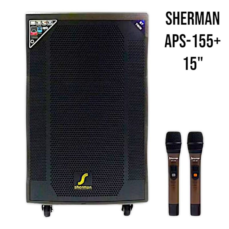 Sherman APS-155+Bluetooth เครื่องเสียงเคลื่อนที่ล้อลาก ขนาด 15 นิ้ว กำลังขับ 100W