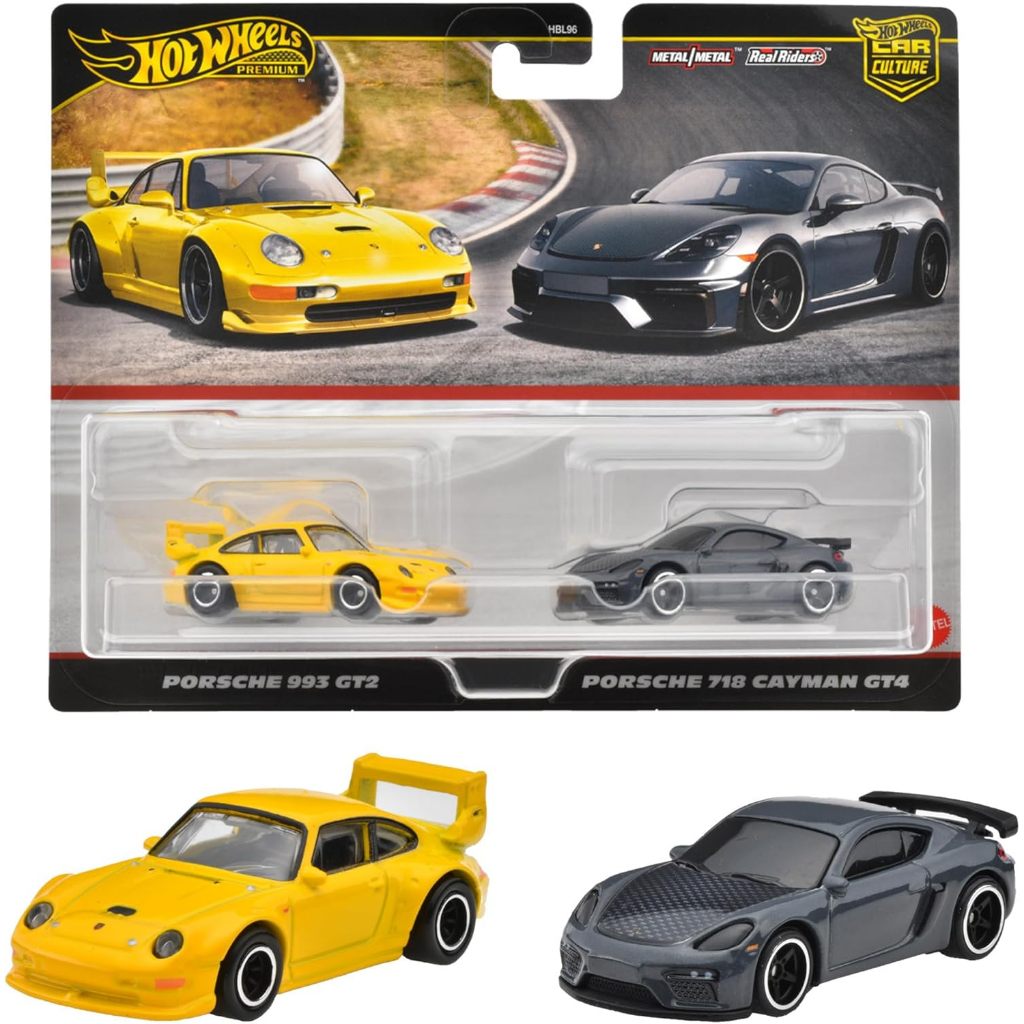 MATTEL Hot Wheels Premium 2-Pack Porsche 993 GT2 / Porsche 718 Cayman GT4 ของเล่น ญี่ปุ่น