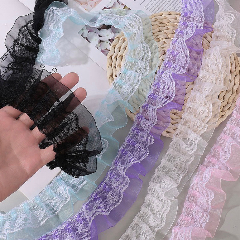 ลูกไม้ระบายผ้าแก้ว2ชั้น สวยมากๆ กว้าง5ซม. ลูกไม้แต่งขอบ ลูกไมัแต่งเสื้อ diy
