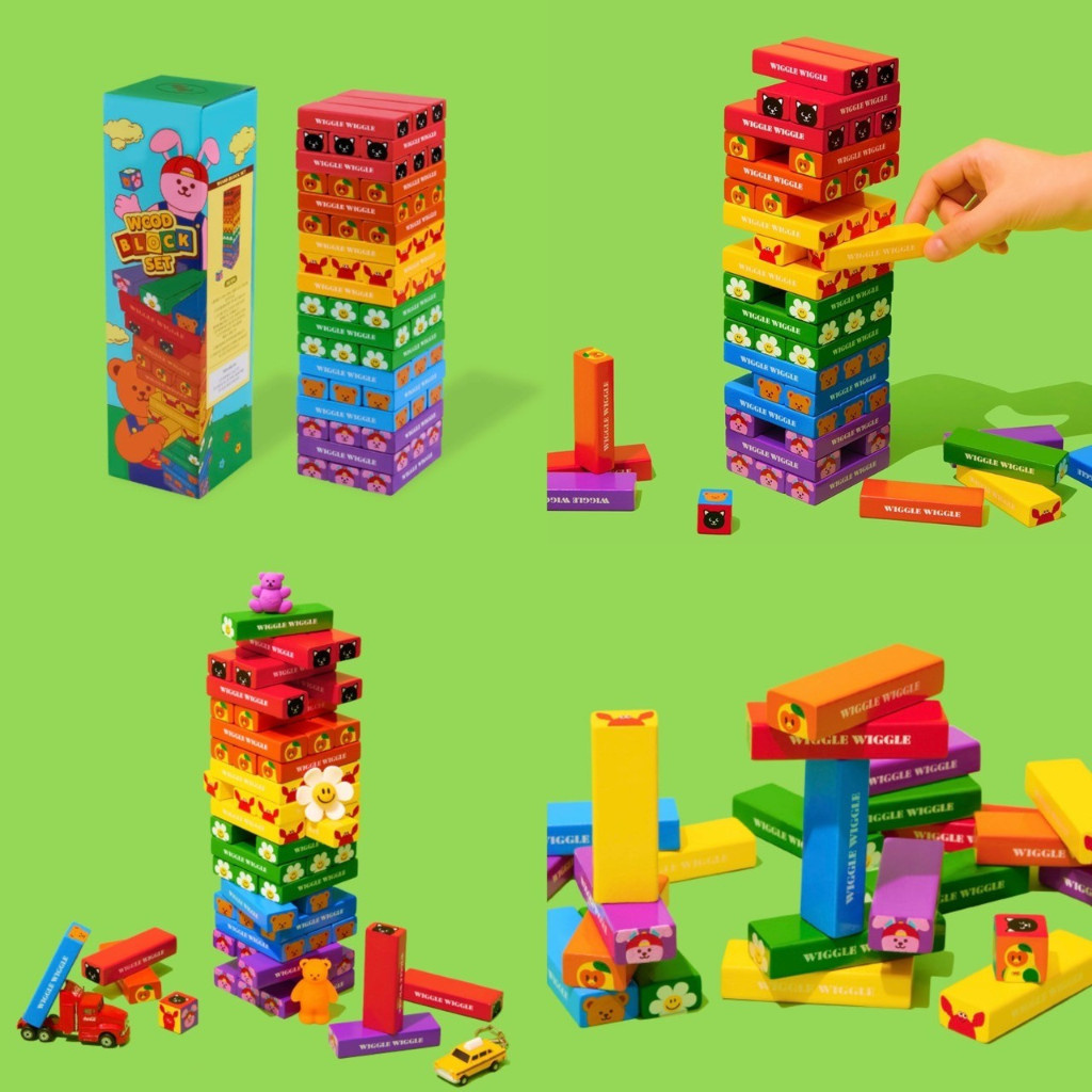 ส่งด่วน🌈บล็อกตัวต่อ Wood Block Set Wiggle Wiggle ของแท้ 💯ของเล่น น่ารักๆ บล็อกไม้ เกมส์ไม้ตึกถล่ม 87009