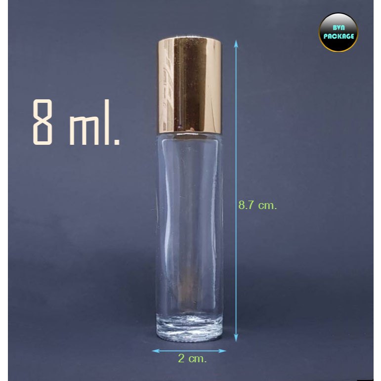 ขวดแก้ว 8 ml. พร้อมลูกกลิ้ง และ ฝามีให้เลือกหลายสี (50ขวด)