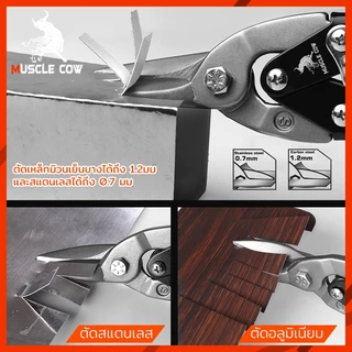 MUSCLE COW กรรไกรตัดเหล็ก 10 นิ้ว กรรไกรเหล็กแผ่น กรรไกรตัดเหล็กแผ่นปากตรง (ตัดตรง ตัดโค้งซ้าย ตัดโค้งขวา) กรรไกรตัดเหล็