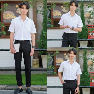 เสื้อนักศึกษาชาย แขนสั้น-แขนยาว สีขาวนวล/ขาวสว่าง เสื้อนักศึกษาผู้ชาย