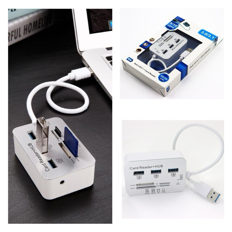 HUB COMBO 3.0 HUB+CARD Readerอ่านการ์ดProDuo,Micro,SD เชื่อมต่อTypecและUSB 7in1