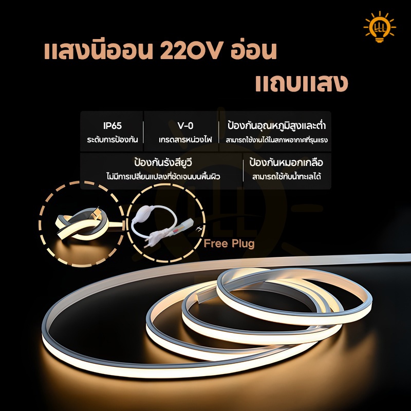 +Plug 5ม/10ม ไฟแถบนีออน neon flex LED ดัดงอได้ ยาว สีสวยกันน้ำแรงดัน 220V เหมาะแก่การตกแต่งบ้าน ต่อปลั๊กให้พร้อ