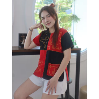 เสื้อผ้าฝ้าย ปักช้าง 38 40 42 44 46 คอกลม ผ้าฝ้าย ปักมือ มีบริการเก็บปลายทาง
