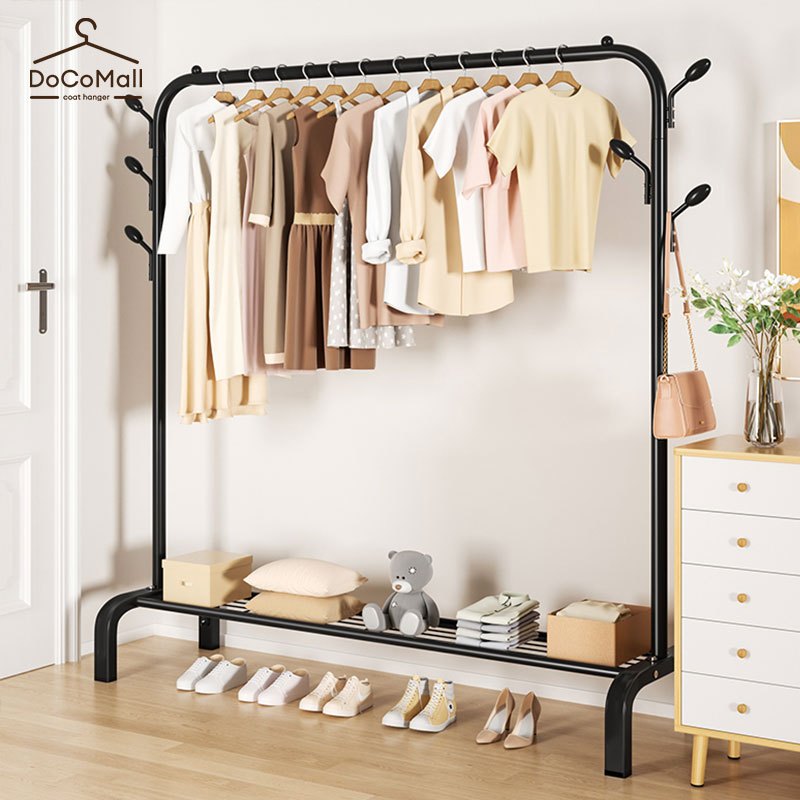 DoCo ราวตากผ้า  ชั้นวางของ  มินิมอล ใช้แขวนผ้าได้+มีชั้นวางของ ชั้นวางรองเท้า ราวตากผ้าเหล็ก