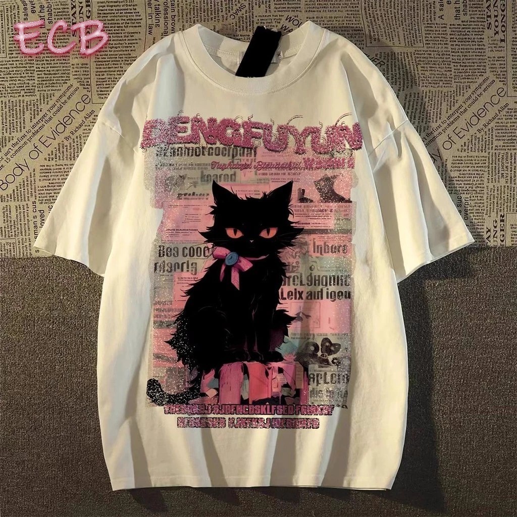 เสื้อยืด oversize unisex สกรีนด้านหน้า ลาย "DENGFUYUN" ผ้าคอตตอน ใส่สบาย แนวสตรีท ฮิปฮอปS-3XL ECB