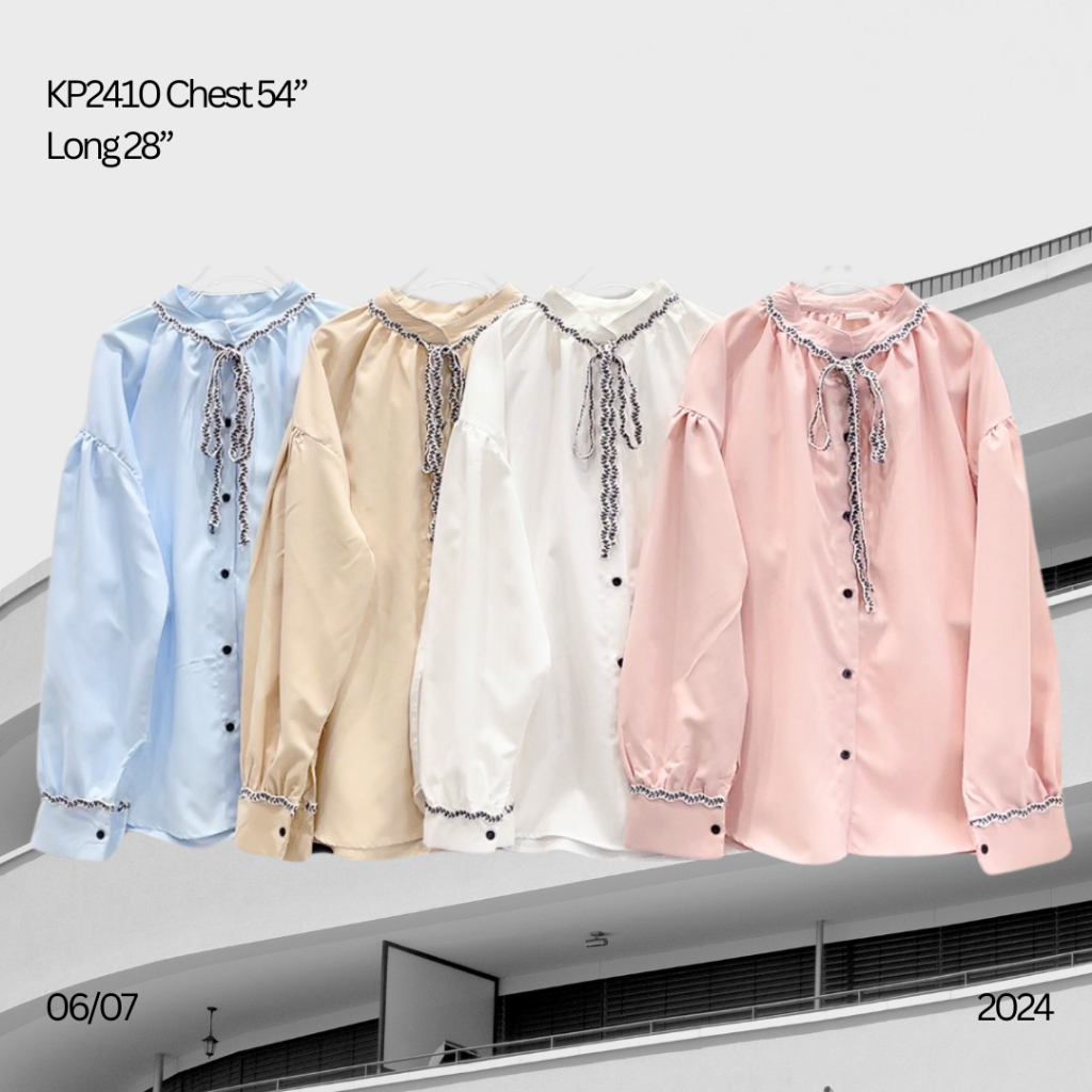 อก54" ใส่สบาย สาวไซต์ไหนก็ต้องหลงงง เสื้อเชิ้ตแขนยาวแต่งกุ้นผูกเกร๋ปังงง สไตล์ไม่เหมือนใครรุ่นนี้คือห้ามพลาดใส่ง่าย-2410