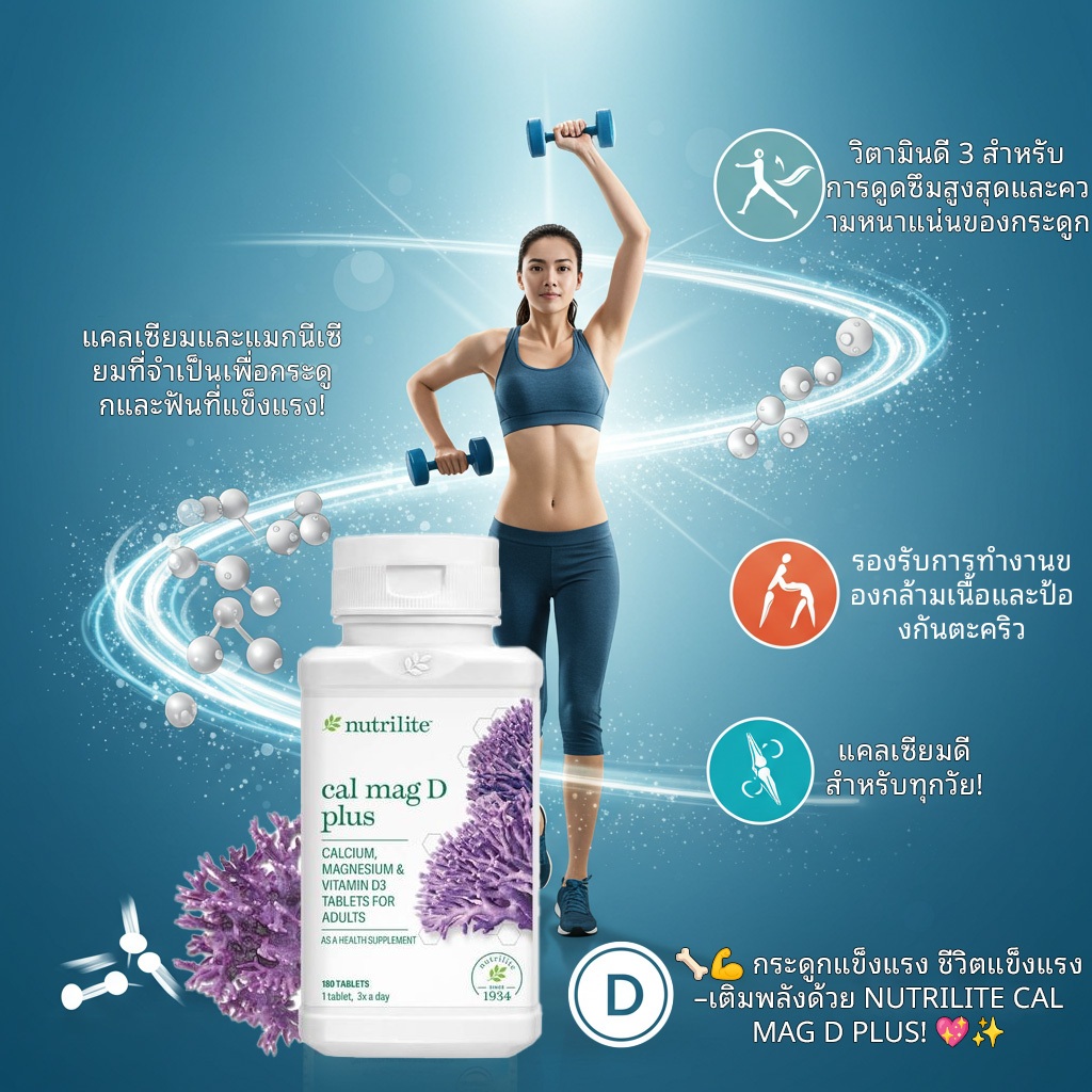 🦴 Nutrilite Cal Mag D Plus 180 เม็ด | เสริมแคลเซียม กระดูกแข็งแรง 💊