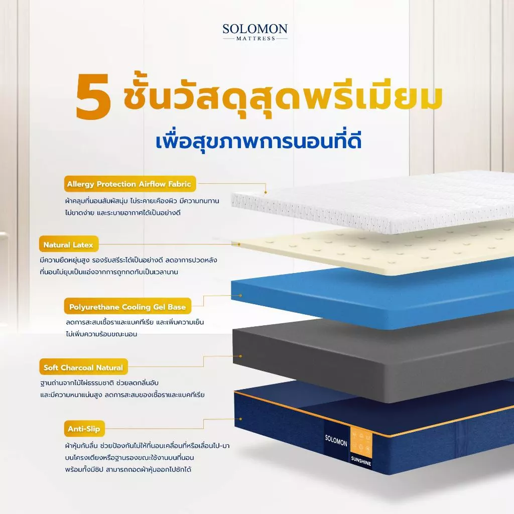Solomon ที่นอนยางพาราแท้ รุ่น Sunshine หนา 6 นิ้ว และ หนา 8 นิ้ว ลดปวดหลังดีเยี่ยม thumbnail 3