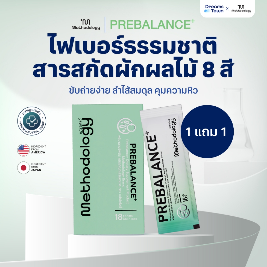 [ซื้อ1 แถม1] Methodology Prebalance+ ไฟเบอร์ ผงชงดื่ม สารสกัดธรรมชาติจากผัก8สี กระตุ้นขับถ่าย ลดไขมัน ปรับสมดุลลำไส้