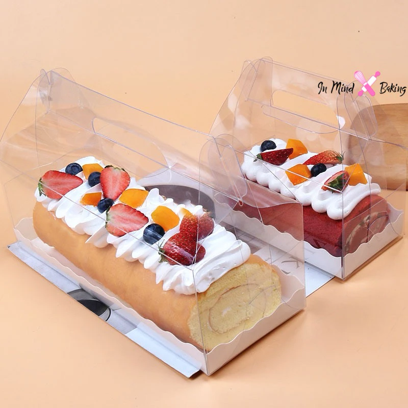 (แพค10ใบ) กล่องเค้กโรล กล่องแยมโรล กล่องเค้กพลาสติกหูหิ้ว กล่องใส่ขนม BX24(L)