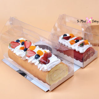 (แพค10ใบ) กล่องเค้กโรล กล่องแยมโรล กล่องเค้กพลาสติกหูหิ้ว กล่องใส่ขนม BX24(L)