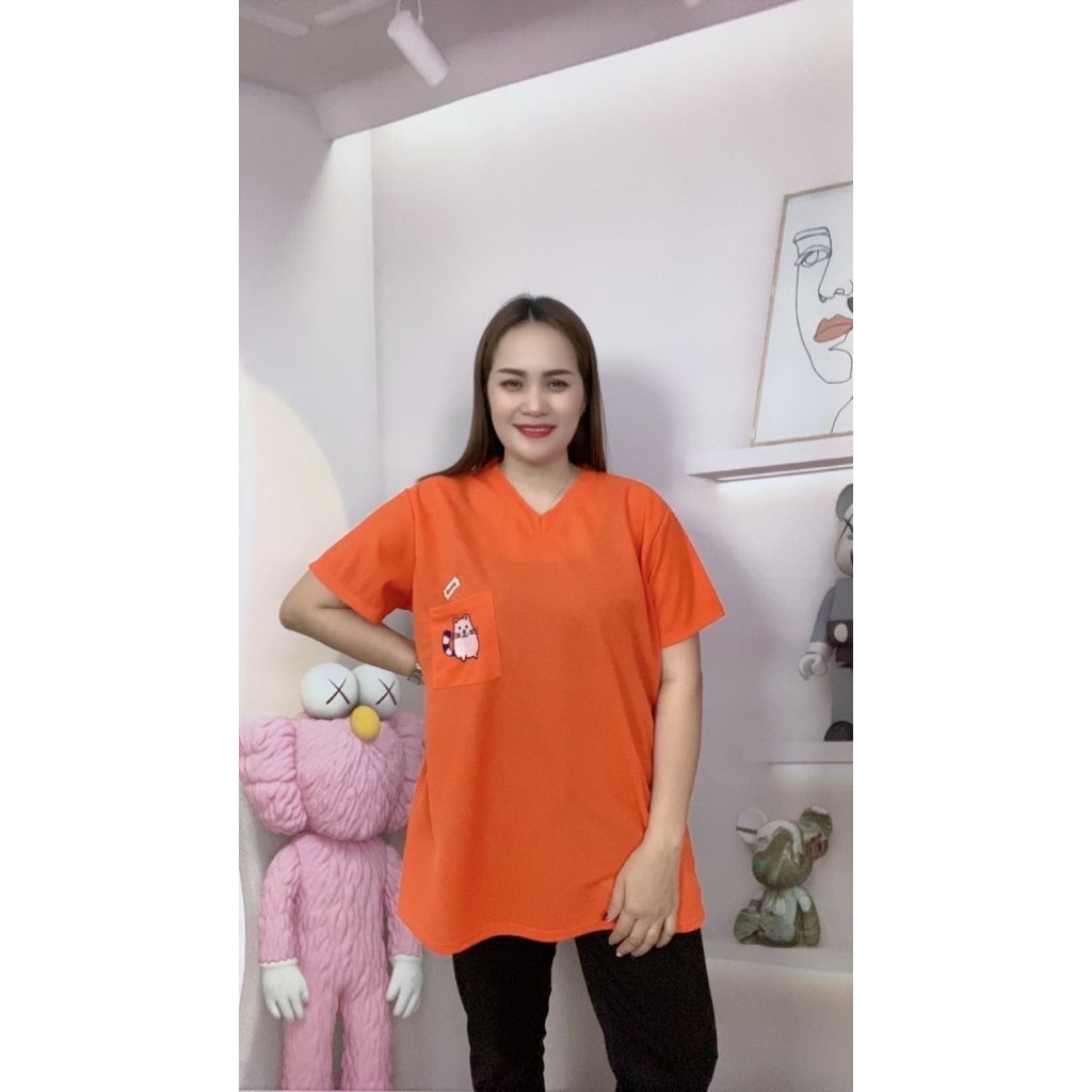 เสื้อยืดไซร์ใหญ่ เสื้อยืดสีดำ เสื้อลายดอก oversize แขนสั้น คอวี รอบอก44-50นิ้ว แฟชั่น รุ่น2501-ตุ่น