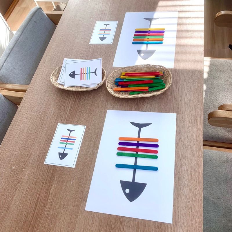 sensory play เกมส์ก้างปลาไม้ไอติม ชุดการ์ดฝึก coding เบื้องต้นสำหรับเด็กเล็ก popsicle stick pattern Montessori play