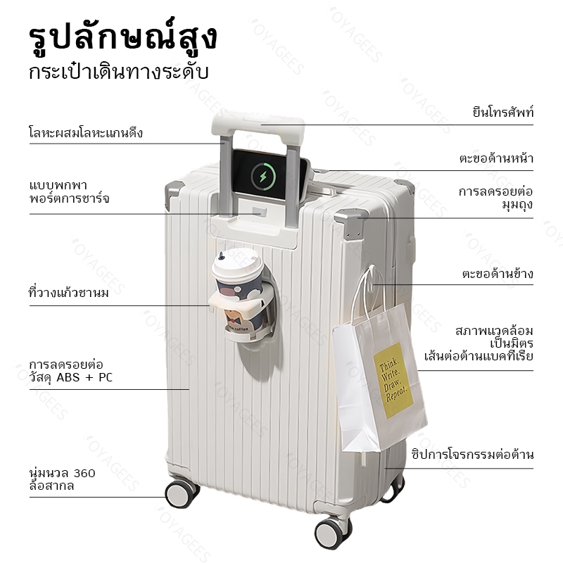 กระเป๋าเดินทาง 20/24/28นิ้ว พร้อมตะขอ PC+ABS มีซิปรุ่นซิปล็อครหัสได้ เบา กระเป๋าล้อลาก กระเป๋าเดินท การชาร์จไฟ USB