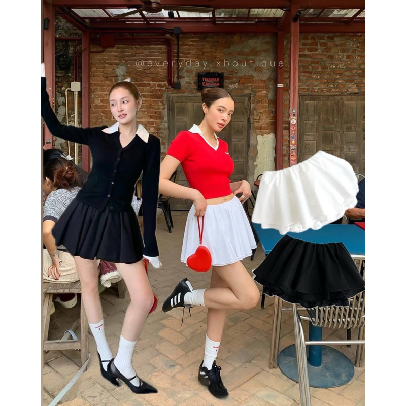 BALLOON 𝗖𝗟𝗢𝗨𝗗𝗬 𝗠𝗜𝗡𝗜 𝗦𝗞𝗜𝗥𝗧☁️🖤กระโปรงสั้นทรงระบายบอลลูน น่ารักมากๆ ใส่แล้วได้ลุคสดใสสไตล์สาวเกาดีเทลมีpantsด้านใน onseason
